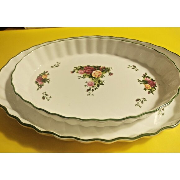 Royal Albert Quiche Tart Flan Tray Old Country Roses set of 3 (9", 10.5", 12.5") - Picture 3 of 16